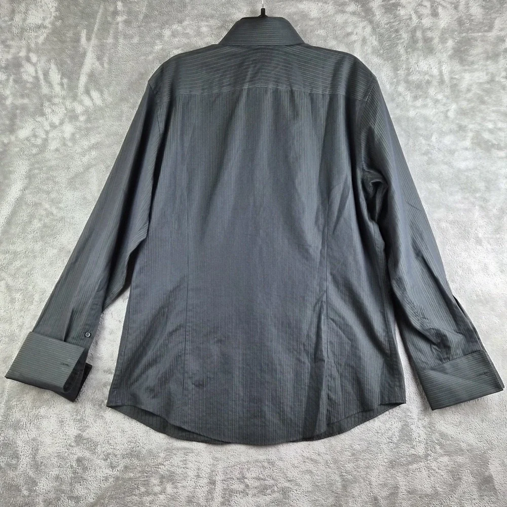 Vintage Banana Republic Shirt Large 16/16.5 Gray Striped Double Flip Cuff Office